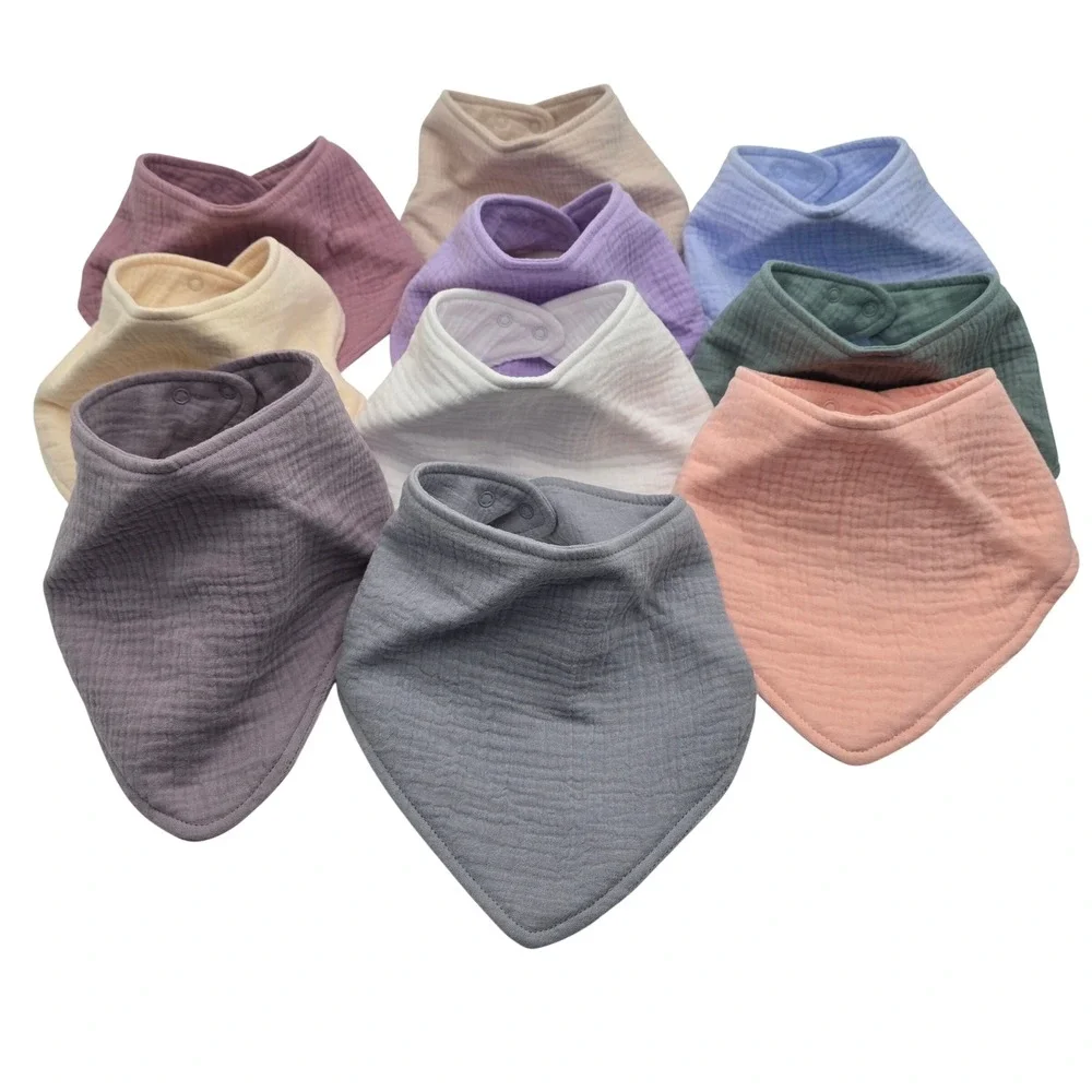 10 Pack Organic Cotton Muslin Bandana Baby Bibs Multi Color Snap Closure